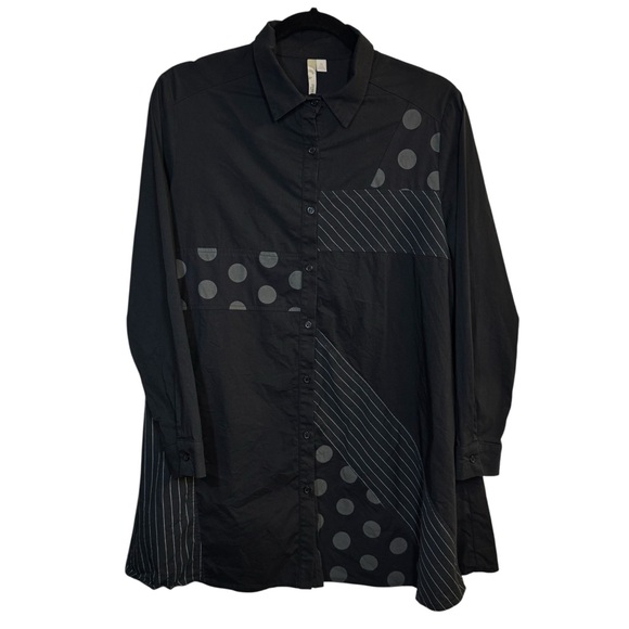 Comfy USA Women’s S Black Button Down Tunic Dress Artsy‎ Asym Hem - Picture 1 of 14